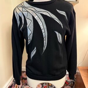Vintage 80’s silver lame Black Sweater with Shoulder pads small sweatshirt